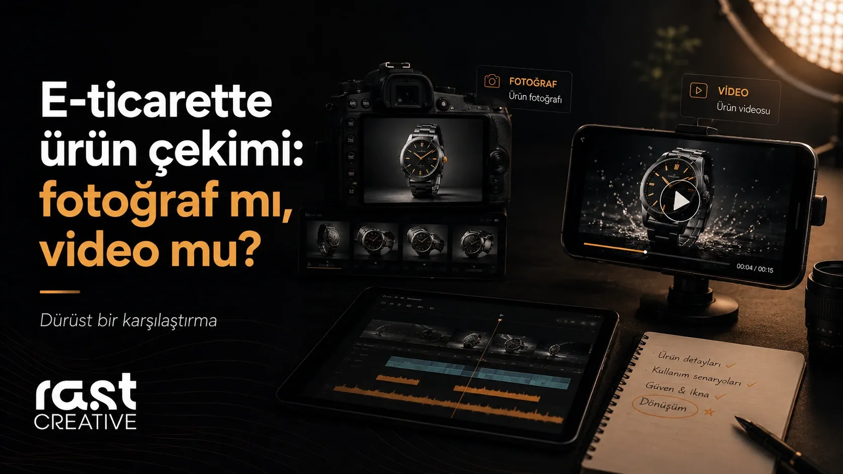 Softbox aydınlatmasıyla stüdyoda ürün çekimi yapan fotoğrafçı