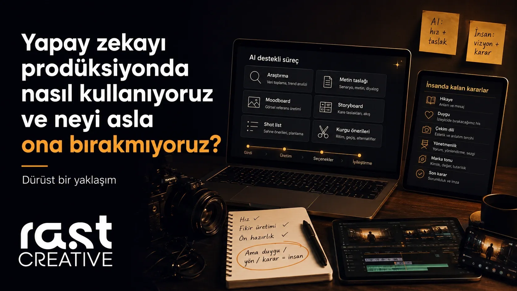 Loş ışıkta çift monitörde renk düzenleme yapan editör — post-prodüksiyon